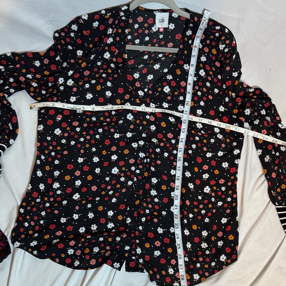 CAbi Black Floral Blouse with Striped Cuffs - Picture 6 of 6